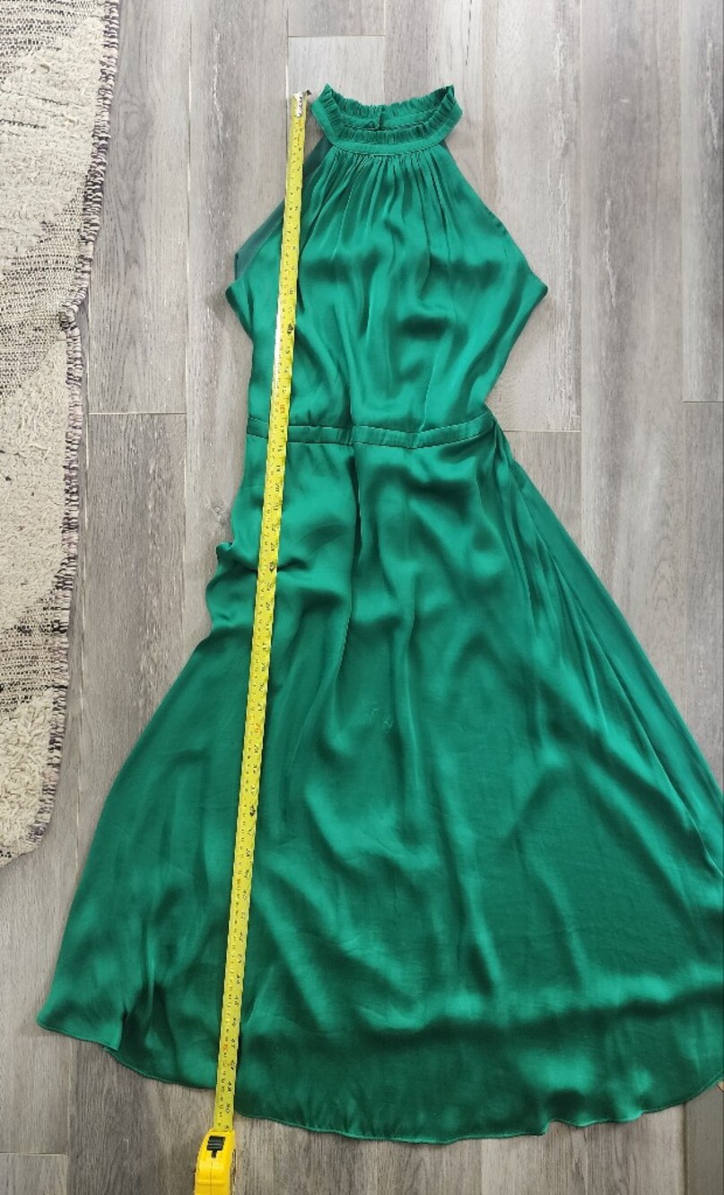 Banana Republic Emerald Green Soft Satin Midi Halter Dress 10T Tall - Picture 2 of 10